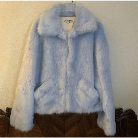 LANDLORD BABY BLUE FAUX FUR JACKET COAT L OVERSIZED FITS XXL - Picture 4 of 8